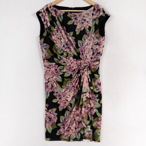 Jones New York Sheath Dress Womens 14 Black Multi Floral Rosettes Party Wedding